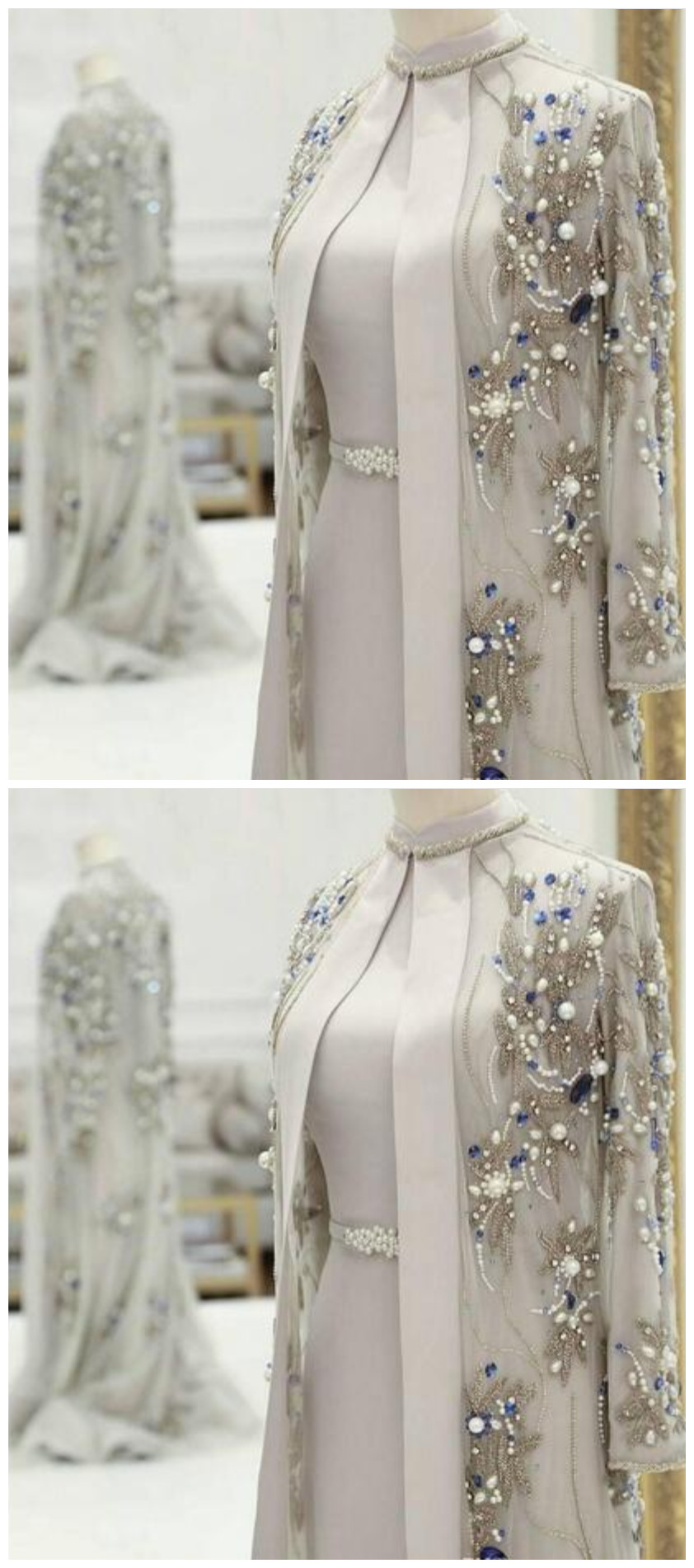 Gorgeous Beaded Mother Of The Bride Dresses With Long Sleeves Pearls Plus Size Wedding Guest Dress Crystals High Neck Evening Gowns