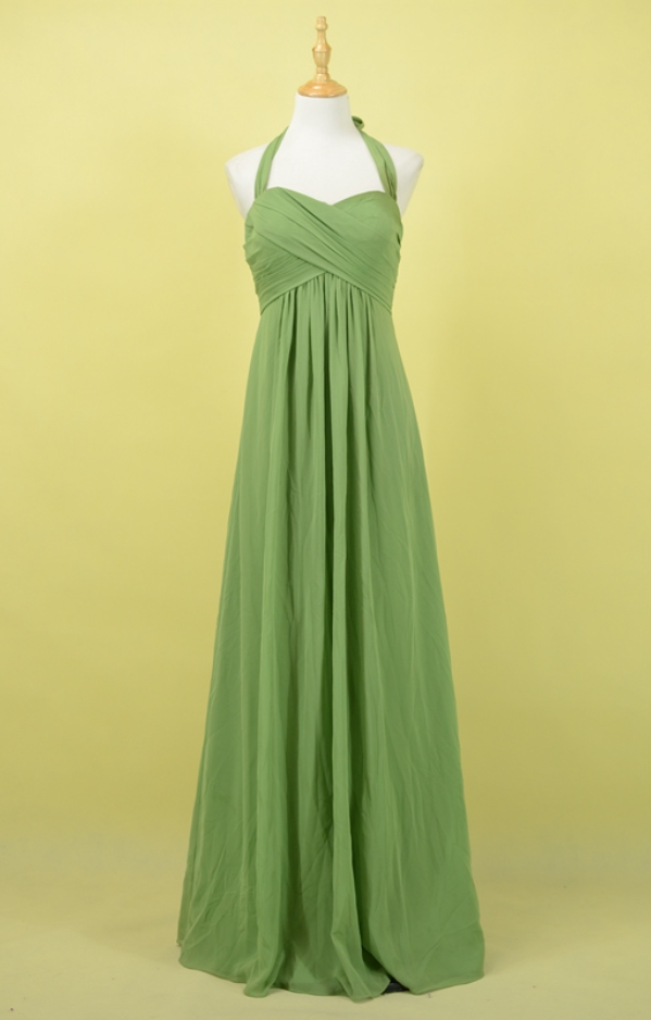 Green Prom Dress Evening Dress, A-line Halter Chiffon Formal Dress Prom Dresses, Long Bridesmaid Dress