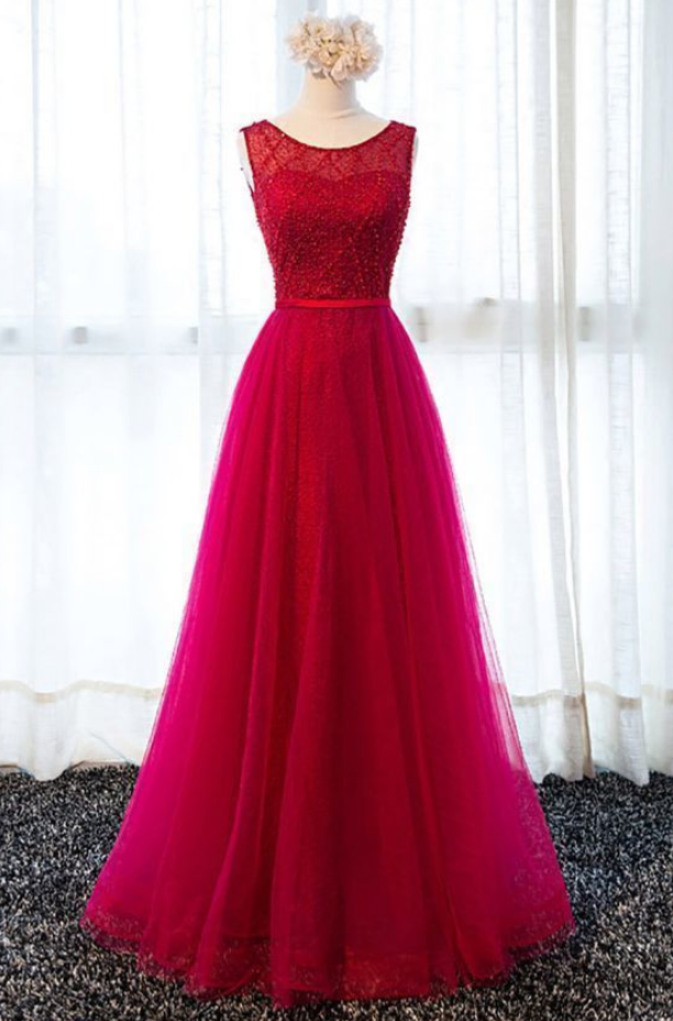 Long Tulle Formal Party Dress With Lace Back