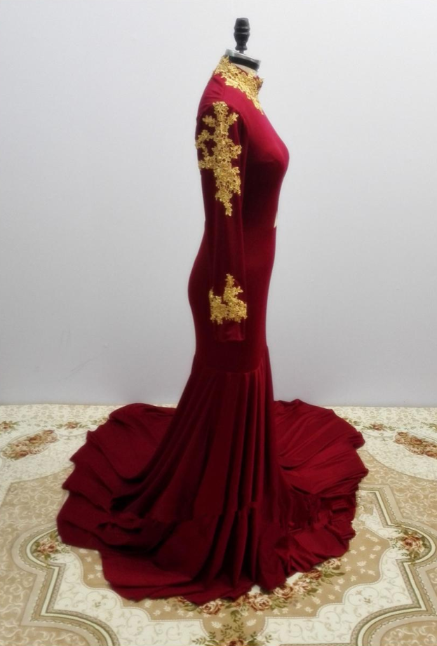 Pretty Handmade High Quality Spandex Wine Red Long Sleeves Mermaid Party Gowns, Sexy Evening Gowns, Long Prom Dresses 2018