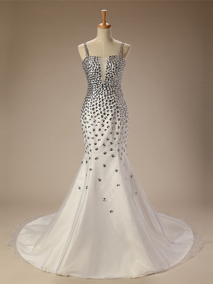 Luxury Evening Dresses Long 2018 Mermaid Sleeveless Floor Length Sparkly Diamond Crystal Backless Arabic Evening Gown Prom Dress