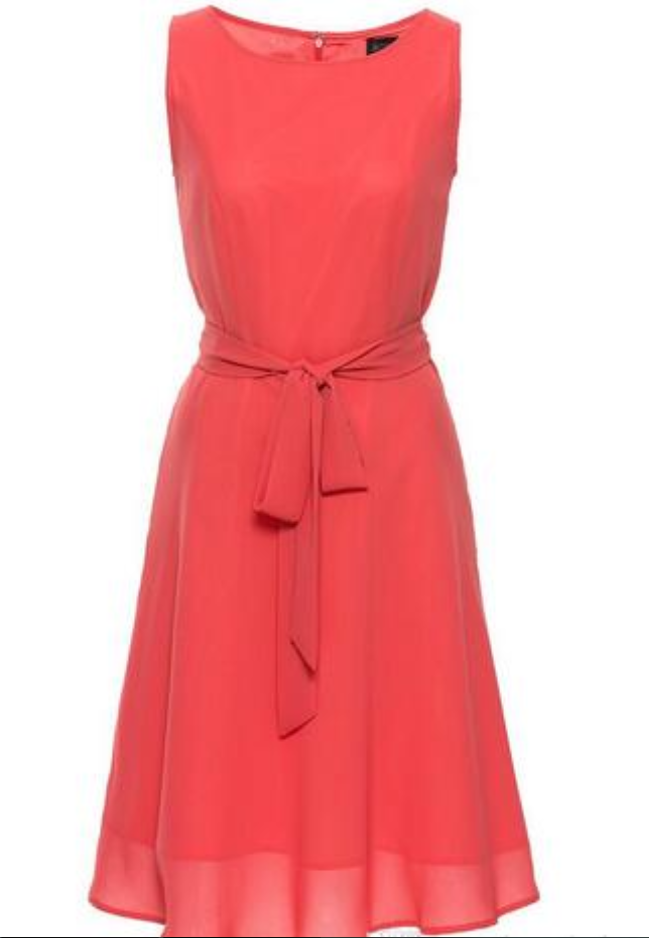 Coral Bridesmaid Dresses With Ribbon A Line Crew Neckline Tea Length Chiffon Bridesmaid Gowns Wedding Party