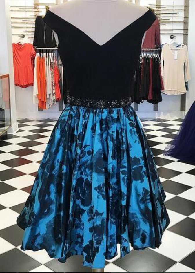 Floral Print Ball Gown Homecoming Dresses 2018 V Neck Mini Short Cocktail Dresses Party Gowns