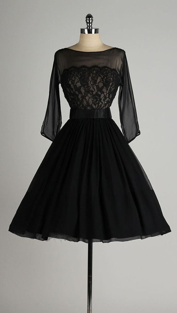 1950s Vintage Prom Dress, Black Prom Dress, Lace Homecoming Dress, Mini Short Homecoming Gowns