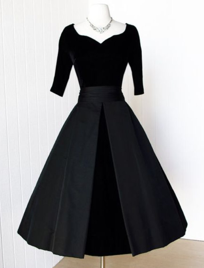 1950s Vintage Prom Dress, Black Velvet Prom Gowns, Homecoming Dress