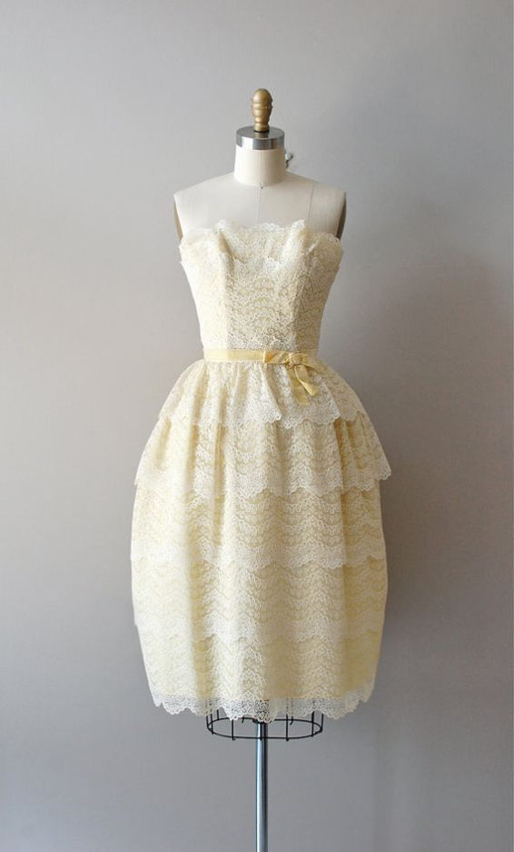 1950s Vintage Ball Gown Homecoming Dresses Strapless Light Yellow Mini Short Cocktail Dress Party Gowns Prom Dress