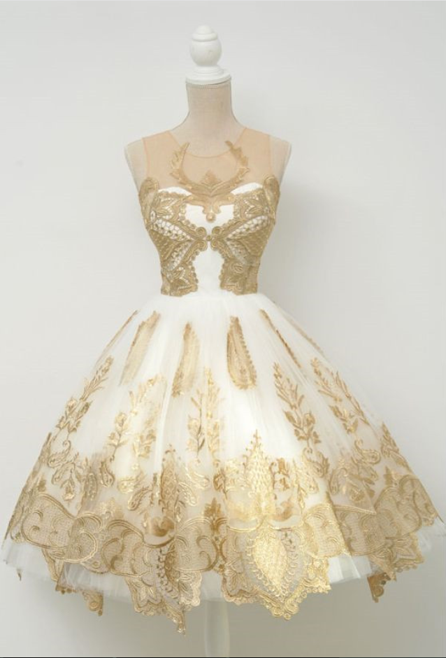 2018 Appliques Homecoming Dress,gold Appliques Graduation Dress,sleeveless Homecoming Gown