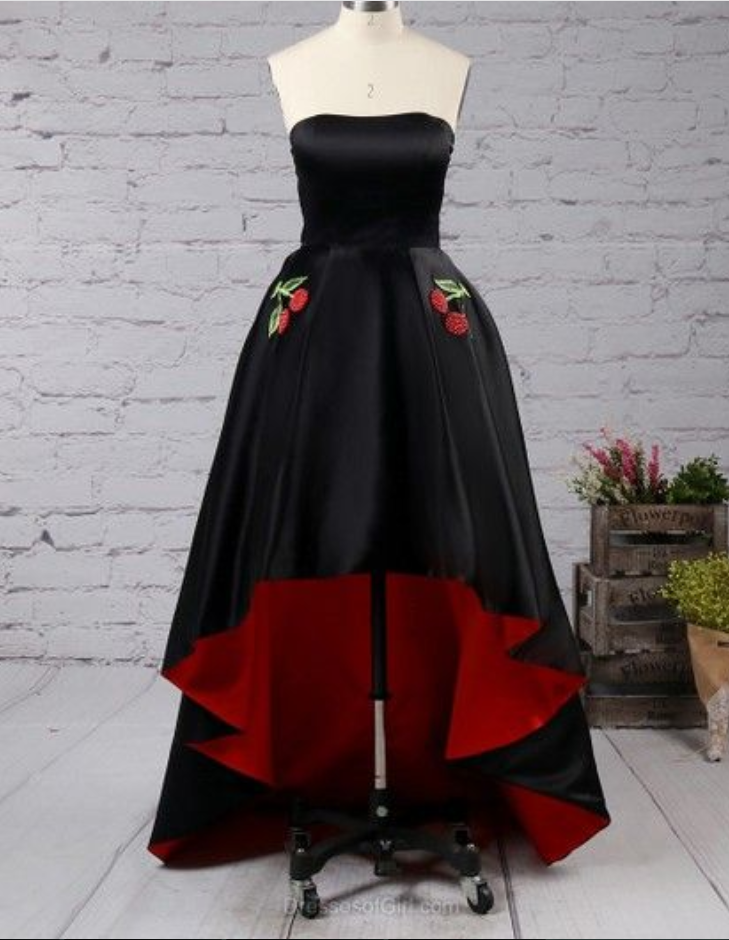 Ball Gown Strapless ,satin Asymmetrical With Embroidered ,high Low Prom Dresses, Long Prom Dress,sexy Party Dress,custom Made Evening Dress
