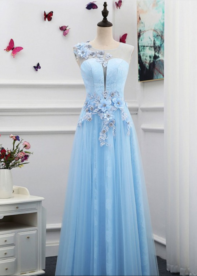 Prom Dresses A-line, 3d Flower Applique Prom Dresses , Long Prom Dresses,custom Made,floor Length