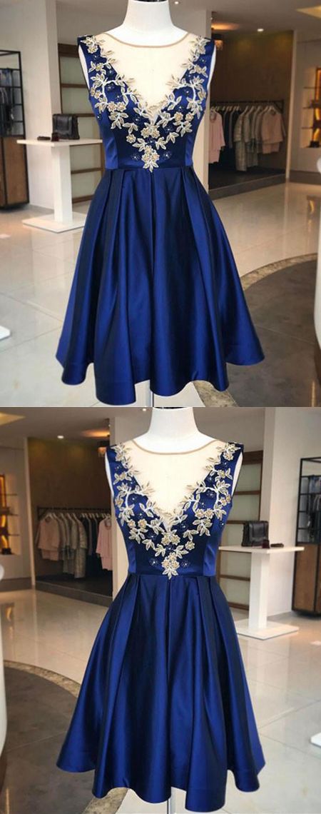 Fashion A-line Jewel Sleeveless Short Homecoming Dresses With Appliques, Sweet 16 Birthday Gowns, Charming Prom Dresses