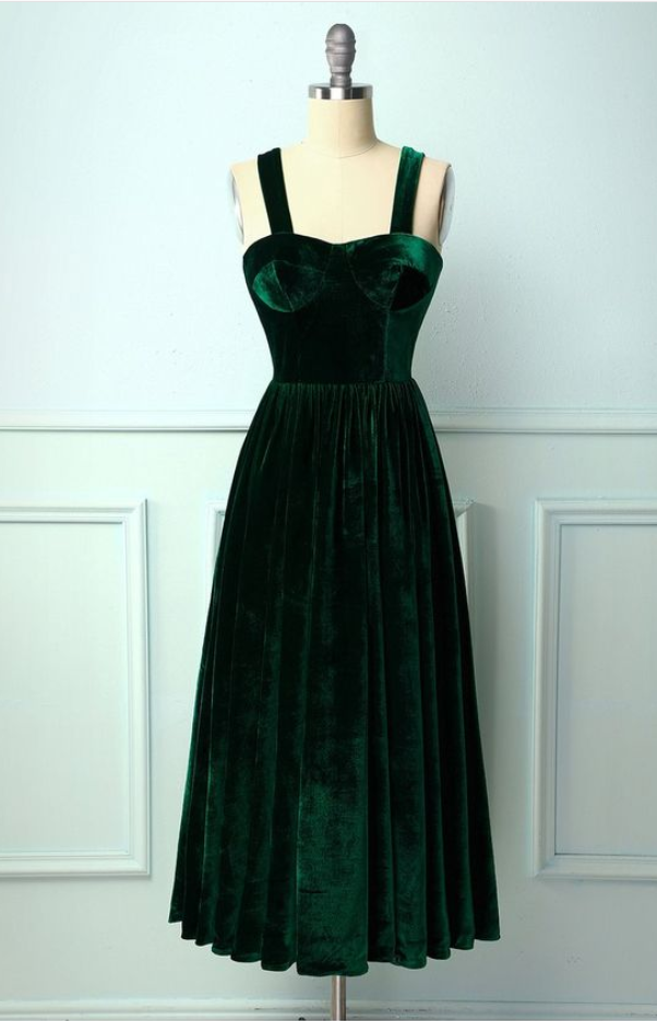 Dark Green Velet Charming Prom Dress
