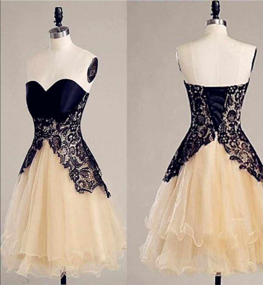 Sweetheart Lace Homecoming Dresses, Champagne Organza Homecoming Dresses, Homecoming Dresses, Short Cocktail Dresses