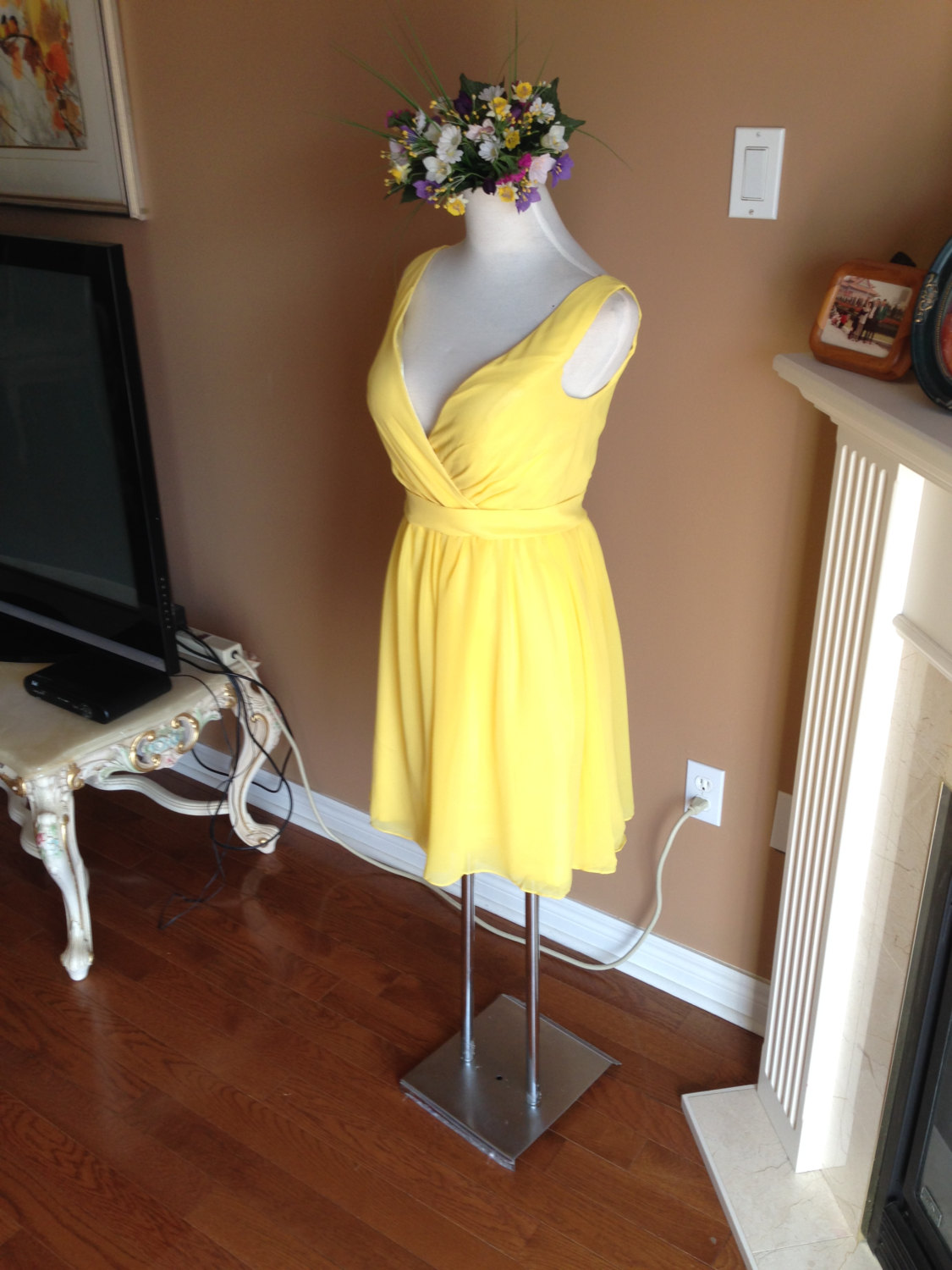Yellow V Neck Chiffon Homecoming Dress,graduation Dresses,party Dresses,short Formal Dresses