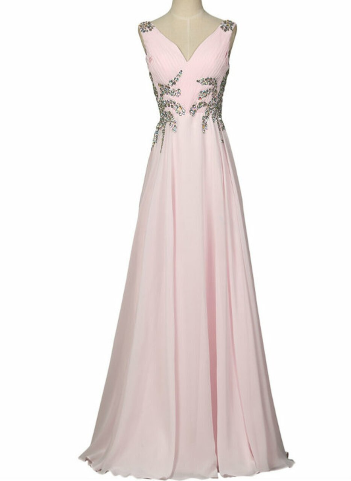 Prom Dresses Long Design Sexy V Neck Sleeveless Evening Prom Gown