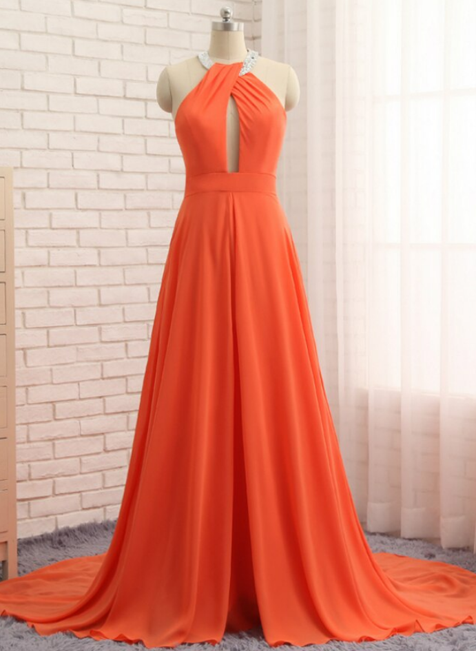 A-line Chiffon Halter Cut Out Backless Prom Dress
