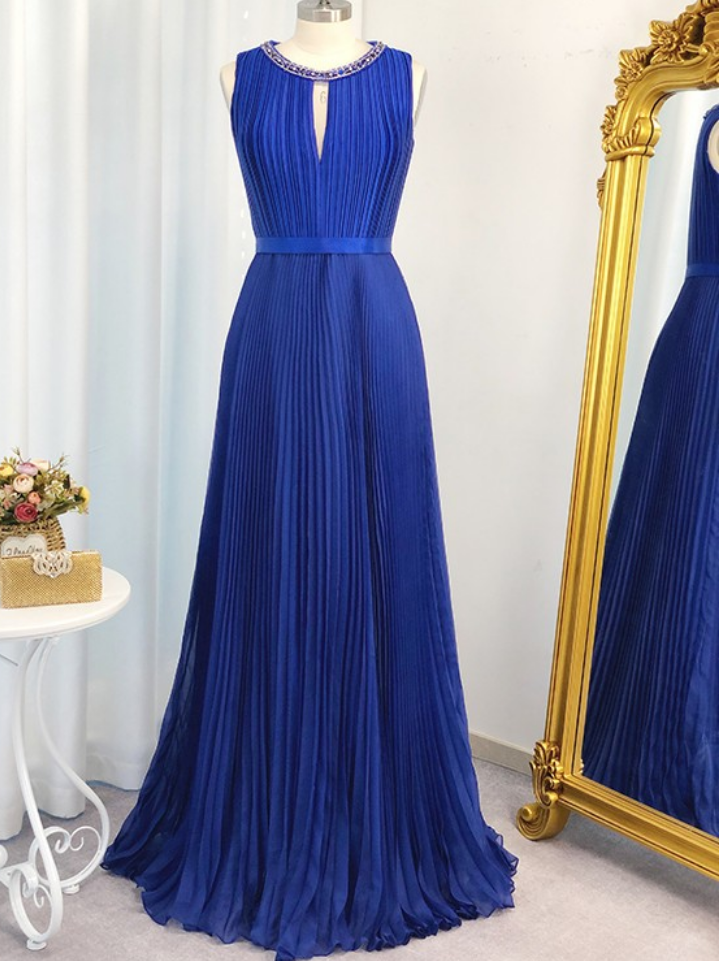 A-line/princess Chiffon Jewel Sleeveless Floor-length Ruffles Dresses