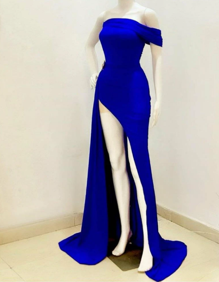 Long African Dress For Prom,prom Gowns,african Party Dress,blue Mermaid Prom Dress With Slit,african Clothing For Women