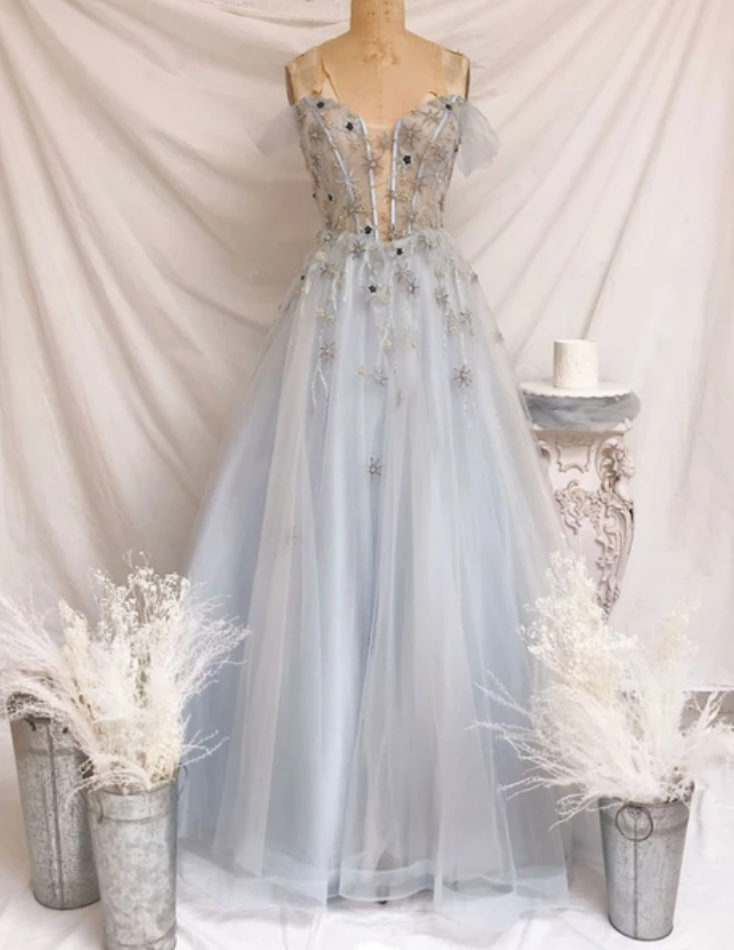 Sweetheart Tulle Long Prom Dress Tulle Formal Dress