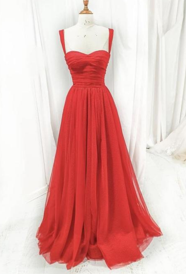 Red Tulle Long A Line Prom Dress Evening Dress