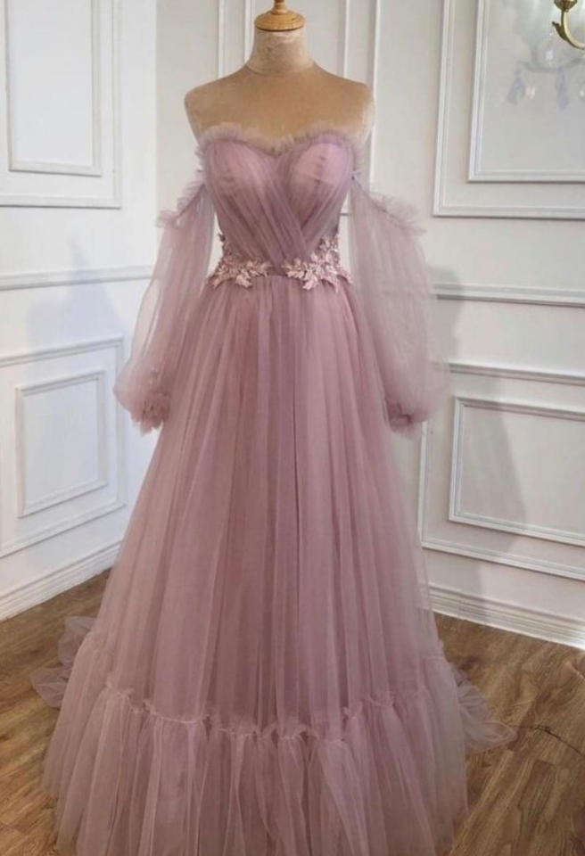 Elegant Tulle Prom Dresses Princess Style Puffy Sleeves