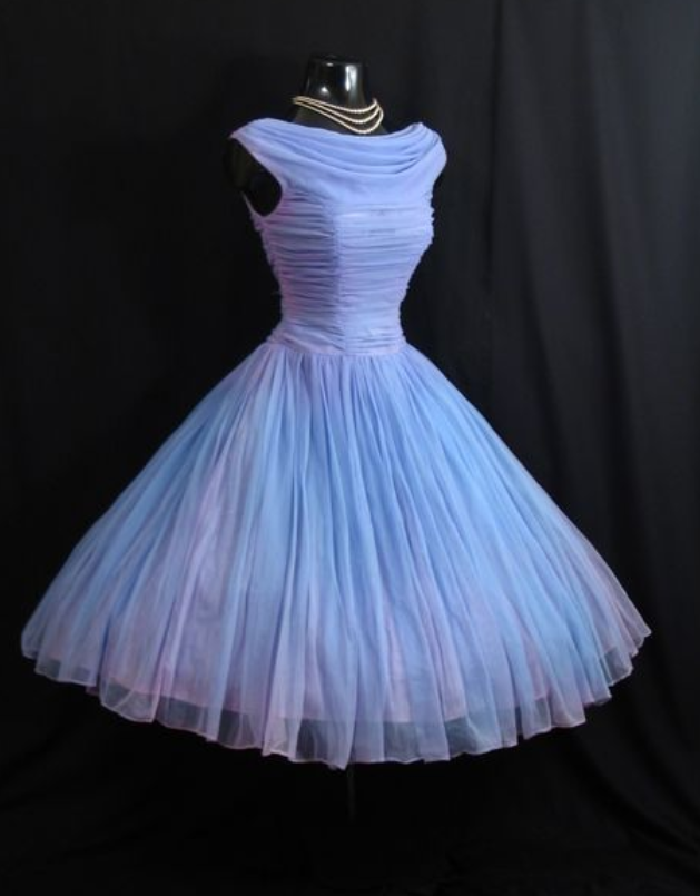 Vintage 1950s Short Tulle Dress with Boat Neckline and A-line Bodice - Homecoming Dress, Prom Dress, Evening Dress
