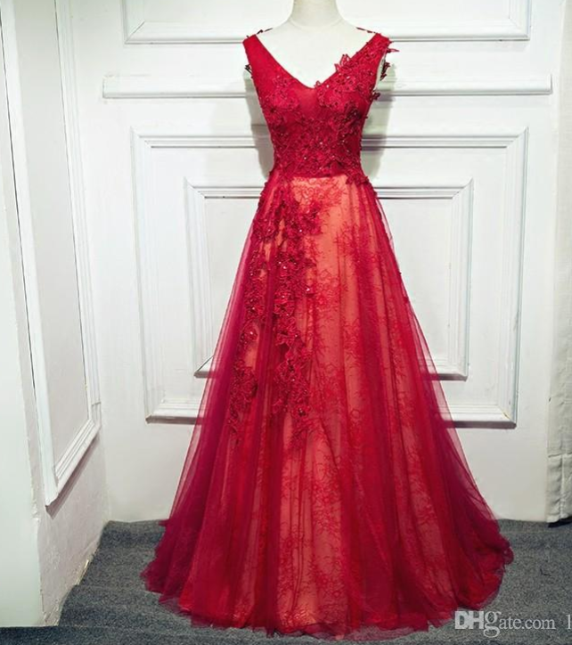 Evening Dresses Long Prom Dress Scoop Lace-up Back Applique With Beads Real Pictures Accept Custom Made Formal Gowns