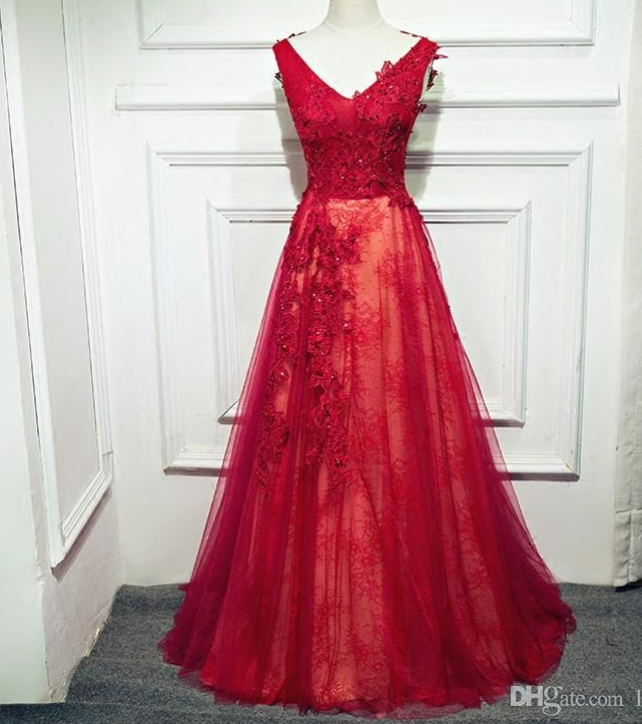 Evening Dresses Long Prom Dress Scoop Lace-Up Back Applique with Beads Real Pictures Accept Custom Made Formal Gowns
