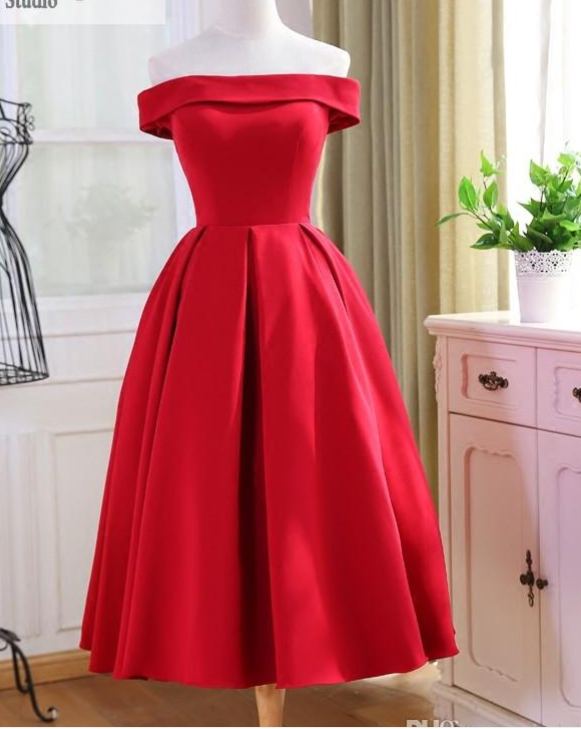 Satin Prom Dresses Strapless Tea Length Lace-up/zipper Back Party Dress Evening Gowns Real Pictures Accept Custom Made