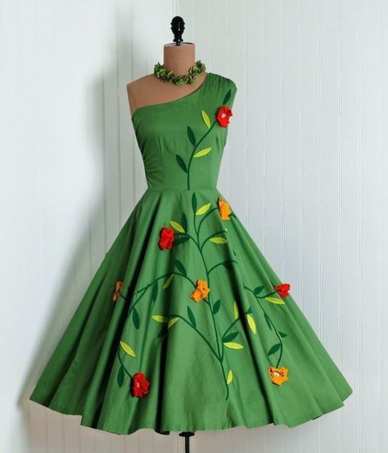 One Shoulder Green Short Homecoming With Flowers