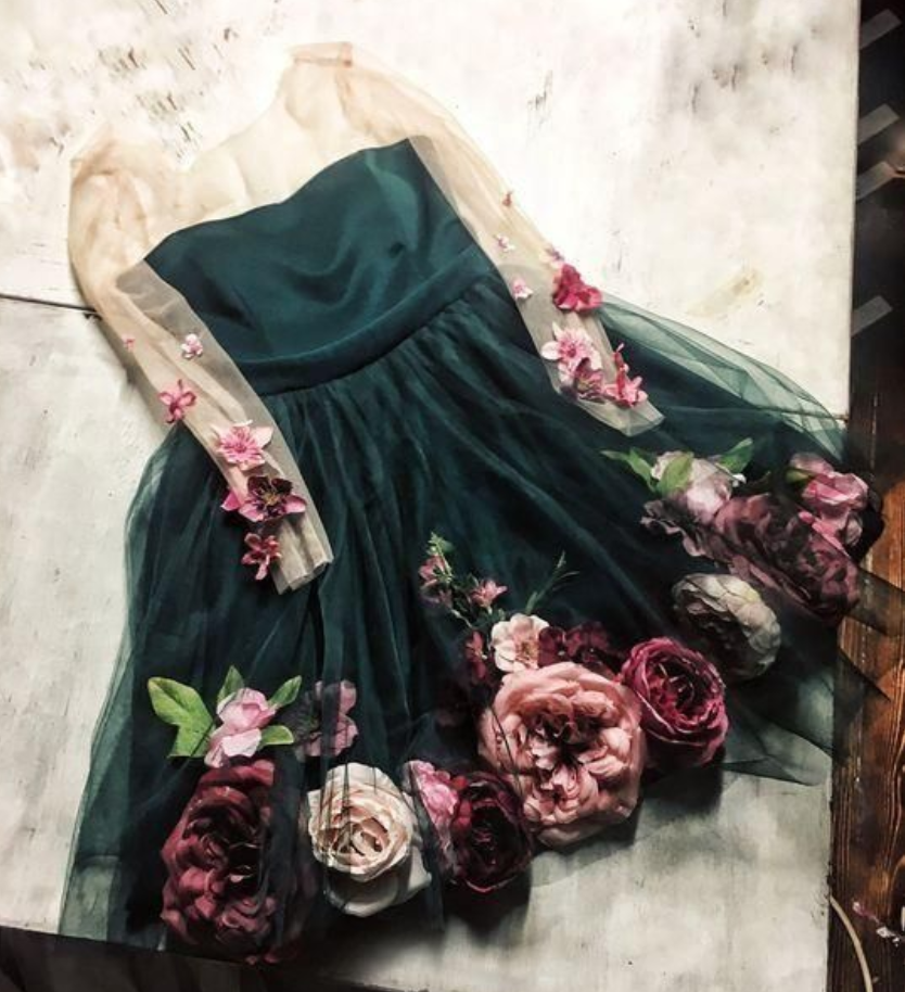 Chic Hand-made Flower Cute Homecoming Dresses Long Sleeve Short Prom Dress
