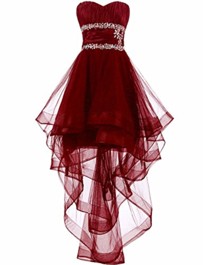 Charming Prom Dress, High Low Prom Dresses, Sleeveless Party Dress,burgundy Tulle Prom Gown