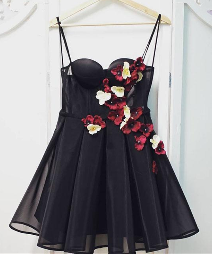 Black Tulle Sweetheart Neck Short Prom Dress, Black Homecoming Dress
