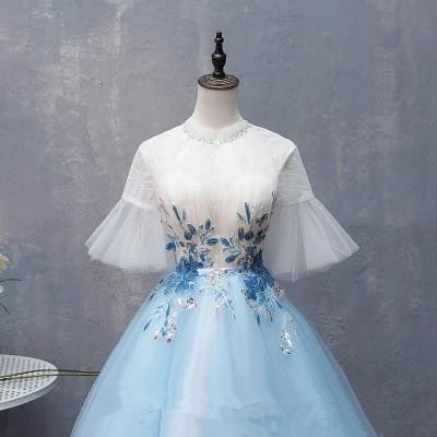 Princess Half Sleeve Backless Appliques Mini Ball Gown Prom Dresses Homecoming Cocktail Party Special Occasion Gown Vestido Fiesta