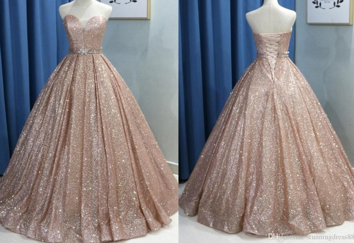 Fashion Rose Gold 2022 Prom Quinceanera Dresses Sweetheart Corset Ribbon With Crystal Long Homecoming Party Designer Evening Formal Gowns