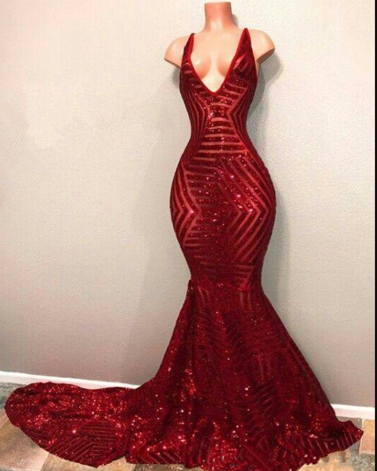 Sexy African Burgundy Prom Dresses Evening Wear Mermaid Gold Lace Appliqued Front Split 2k18 Elegant Formal Evening Party Gowns