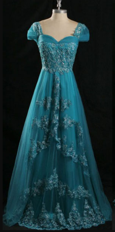 Ong Prom Dress, Lace Prom Dress, Blue Prom Dress, Vintage Bridesmaid Dress, 50s' Prom Dress, Short Sleeve Prom Dress, Ball Gown