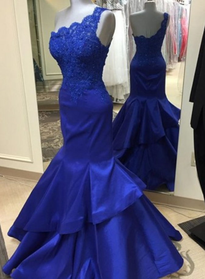 Custom Charming Royal Blue Prom Dress,sexy One Shoulder Evening Dress,beading Prom Dress