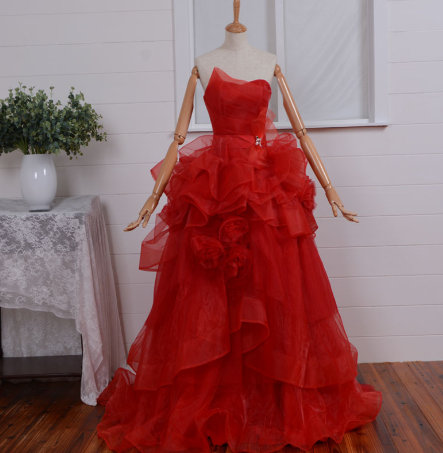 Red Organza Prom Dress 2015 Fashion Empire Off The Shoulder Sweetheart Long Prom Dresses Floor-length Elegant Women Formal Dresses