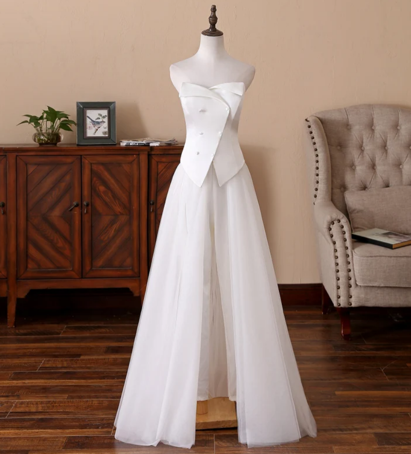 Prom Dresses Sleeveless Prom Gown Two Piece Bridal Dress Sexy High Slit  Wedding Party Gown A-line Ev on Luulla