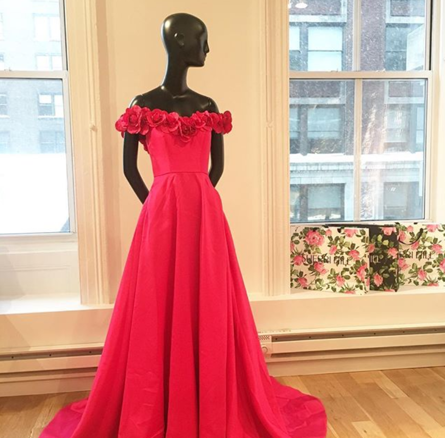 Off The Shoulder A-line Red Long Prom Dress With Handmade Flower