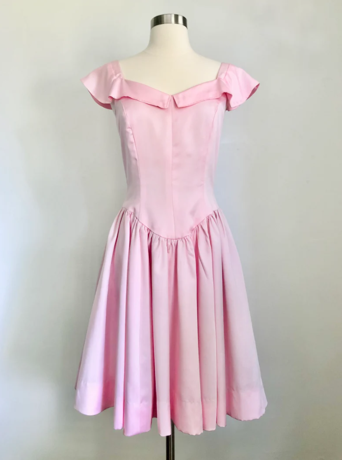 Vintage 80s Pink Dress With Drop Waist | Pleated Skirt Princess Dress | 1980s Ballerina Prom Dress Size Medium Handmade With Petticoat
