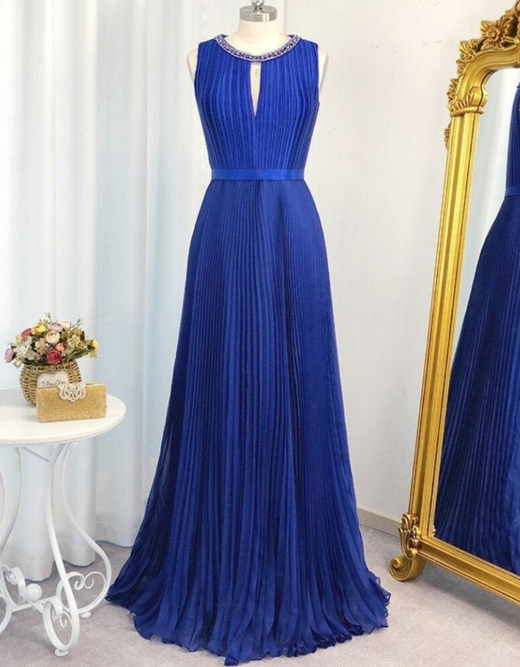 Prom Dresses A-line/princess Chiffon Jewel Sleeveless Floor-length Ruffles Dresses