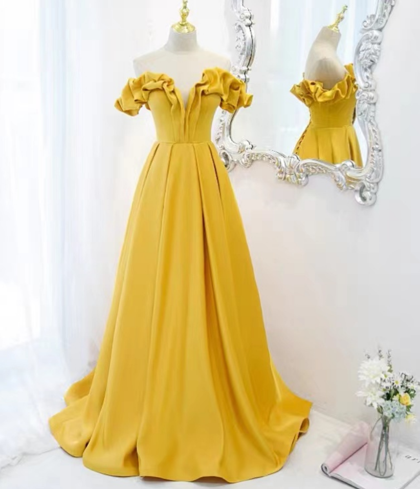 Prom Dresses Long Yellow Prom Dress, Off Shoulder Fashionable Temperament Party Dress,custom Made