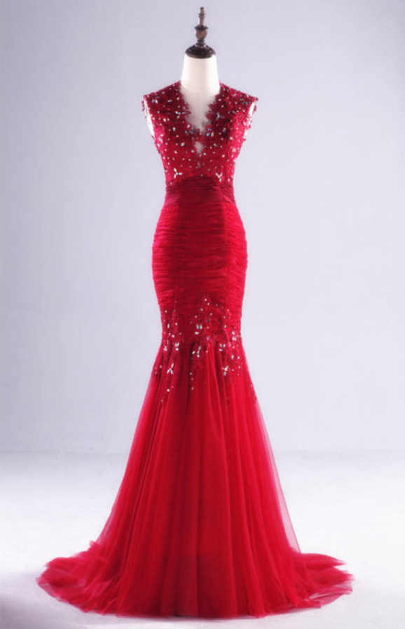 Appliques Beading Real Made Mermaid Charming Prom Dresses,long Evening Dresses,prom Dresses