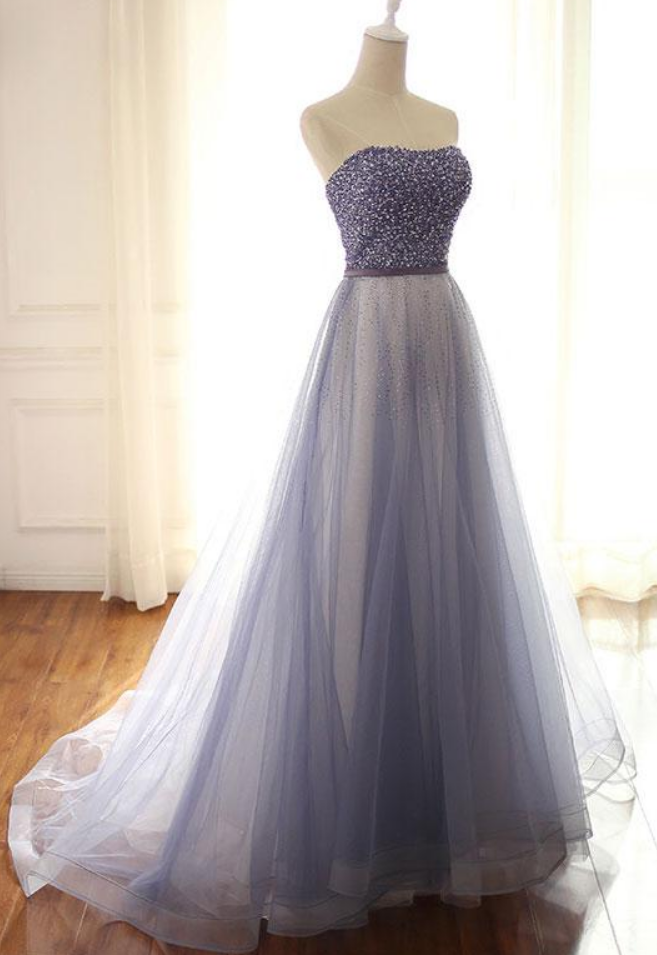 Prom Dresses Stylish A-line Sweetheart Tulle Long Prom/evening Dresses With Beading