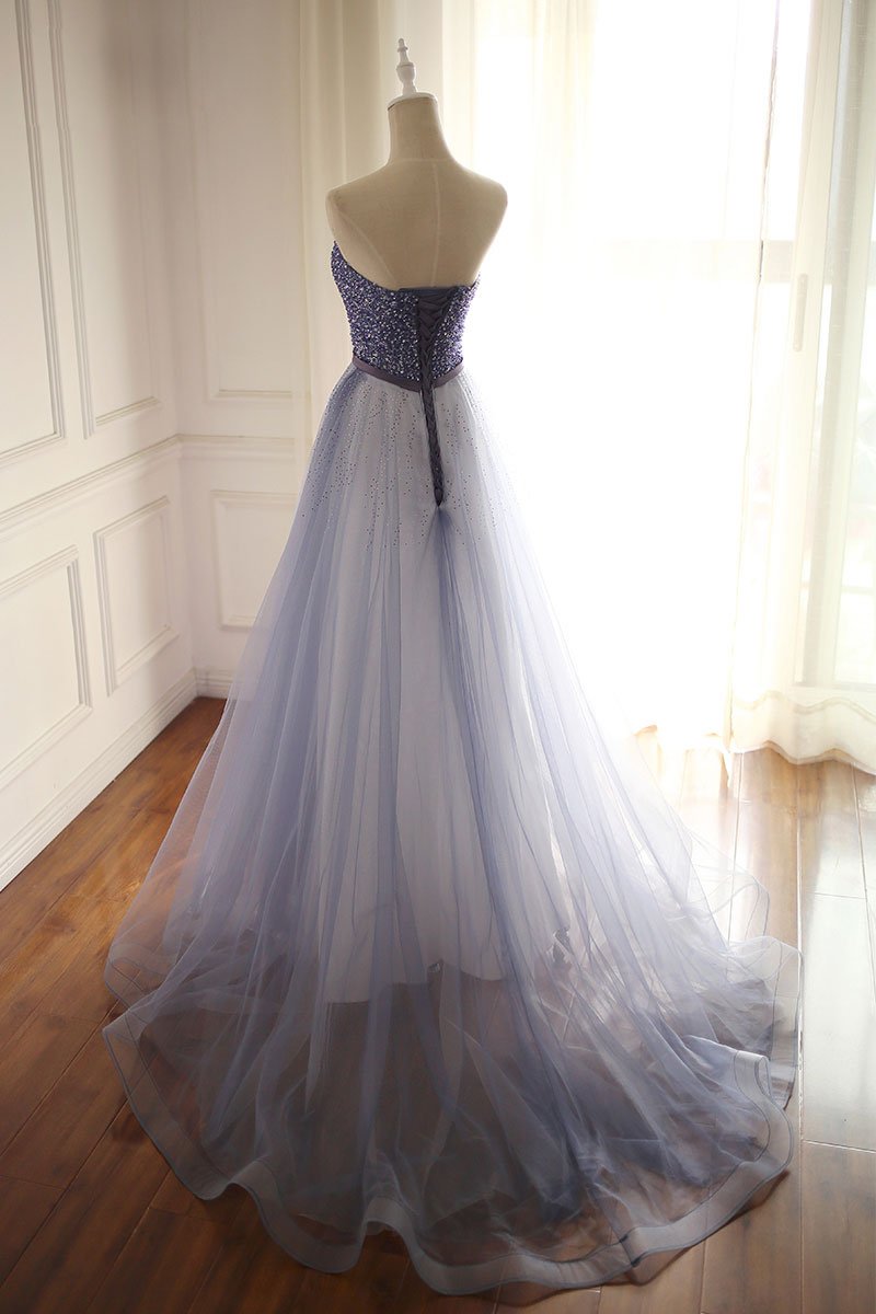 Glamorous A-line Tulle long Prom Dresses with Beadings Y796 main image 1