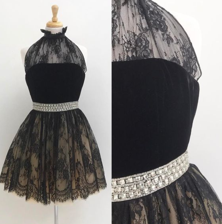 Charming Prom Dress, Sexy Prom Dress, Black Lace Prom Gowns