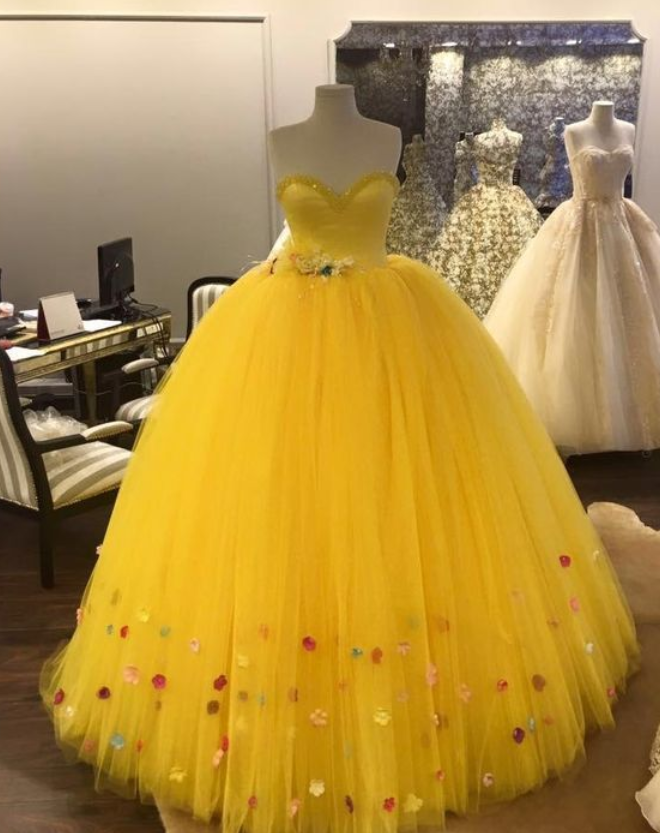 Princess Sweetheart Yellow Long Prom Dress With Tulle