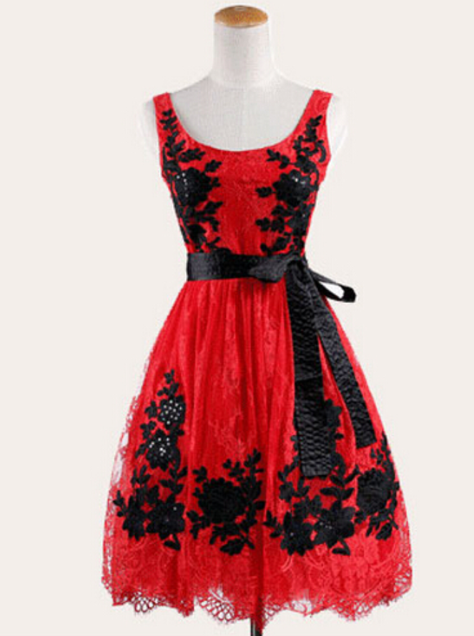 Gorgeous Red Lace Embroidery Party Dresses With Bow, Elegant Lace Party Dresses, Formal Dresses, Prom Dresses
