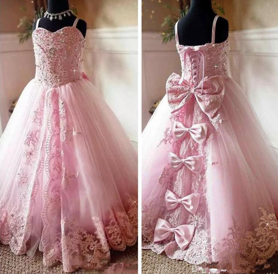 Pink Flower Girls Dresses, Lace Flower Girls Dress, Beaded Flower Girls Dress, Tulle Flower Girls Dresses, Ball Gown Girls Pageant Dresses, Party